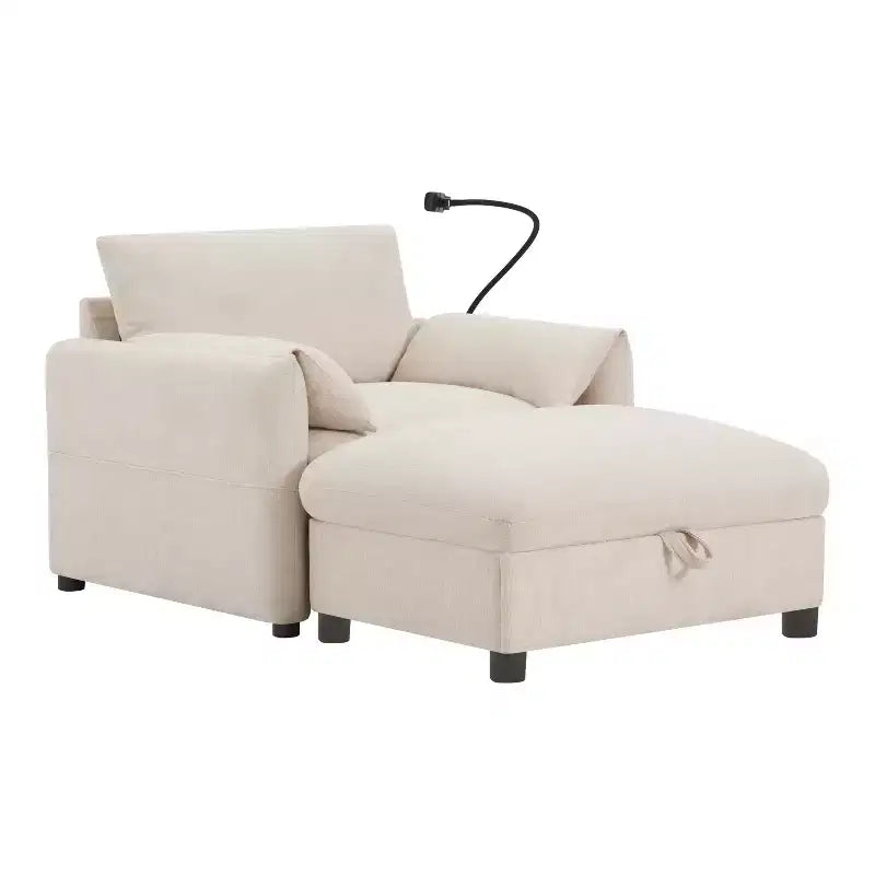 Merax Multifunctional Chenille Single Sofa with Storage Ottoman and Cushioned Armrest Pillows