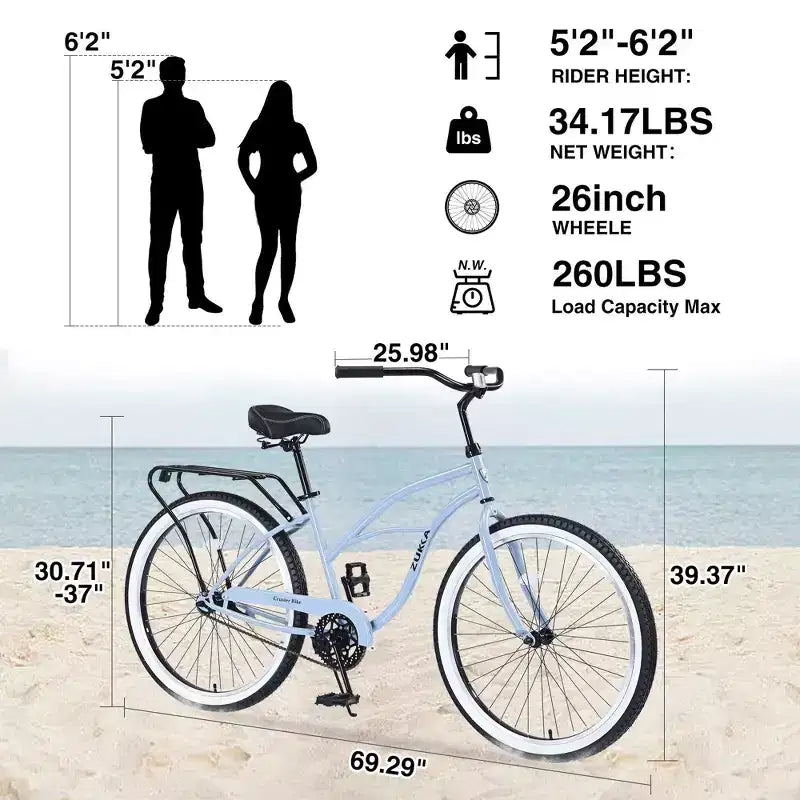 NAYSAYE Beach Cruiser Bike 26 inch Wheels Bike 7 Speed V-Brake Comfortable Saddle Classic Retro Cruiser Bike Commuter Bike for Women Men Senior