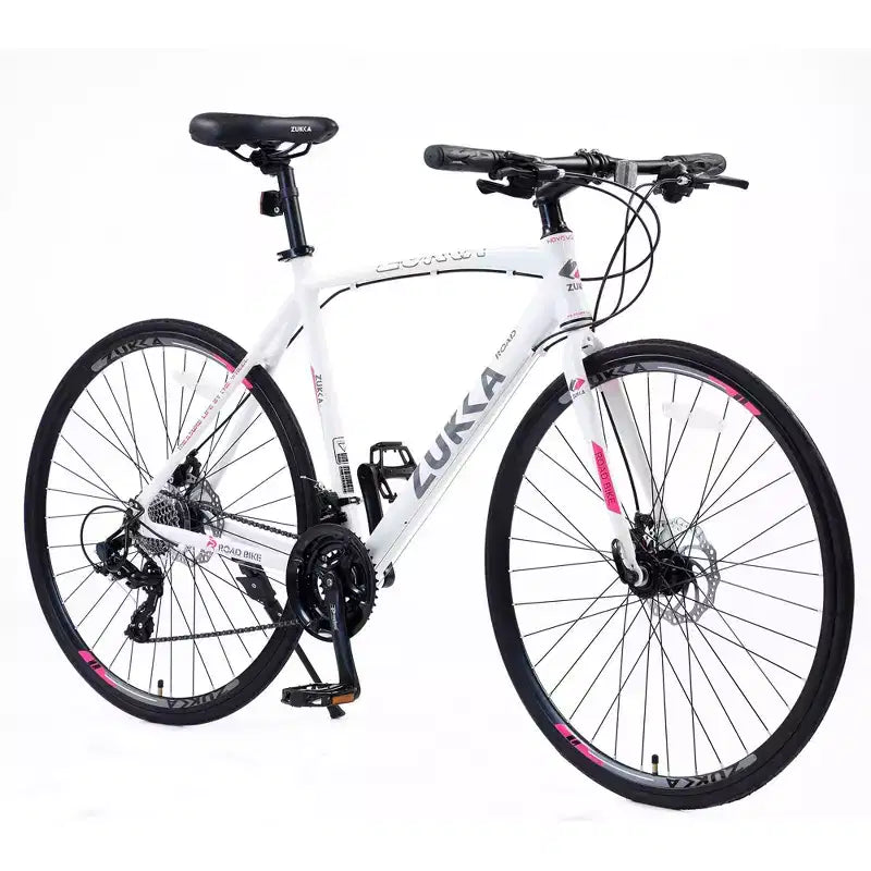 NAYSAYE Bicycle 24 Speed Hybrid Bike Disc Brakes Aluminum Frame for Men and Women for City Cycling, White, 67.32*14.56*39.37