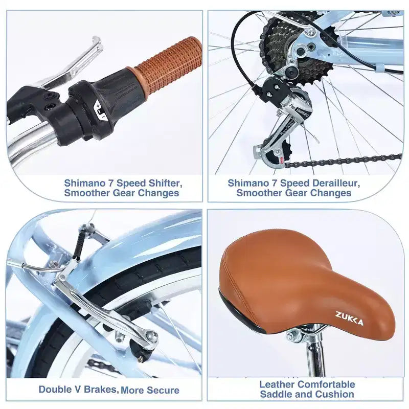 Vélo NAYSAYE 7 vitesses avec cadre en acier, vélo pour femme 24 pouces pour les trajets quotidiens et les loisirs en ville, beige, 62.2*23.62*40.16
