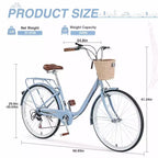 NAYSAYE Vélo de ville 7 vitesses avec panier, cadre en acier pour filles pour les trajets quotidiens et les loisirs, Bleu, 170*63*105
