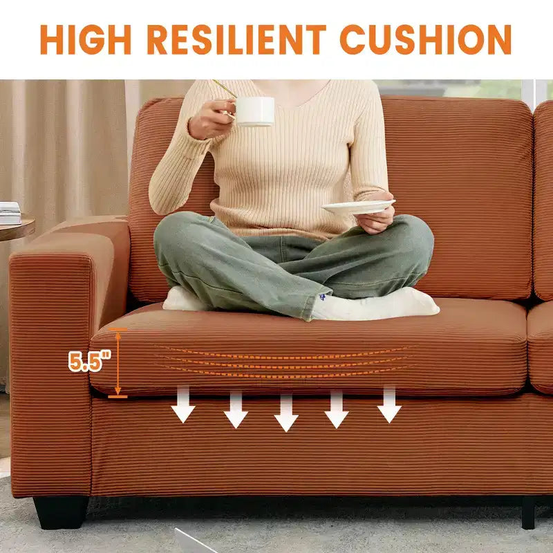 Modern Sofa 2 Seater, Oversized Corduroy Couch with Washable Cover, Deep Seat with Wide Armrest, Comfy Cloud Couch for Living Room, Bedroom, Office