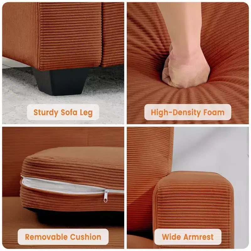 Modern Sofa 2 Seater, Oversized Corduroy Couch with Washable Cover, Deep Seat with Wide Armrest, Comfy Cloud Couch for Living Room, Bedroom, Office