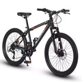 NAYSAYE Bicycle 24 Inch Mountain Bike 21 Speeds Steel Frame for Boys and Girls for Off Road Adventures, Black and Orange, 56.3*7.88*28.35