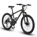 NAYSAYE Bicycle 24 Inch Mountain Bike 21 Speeds Steel Frame for Boys and Girls for Off Road Trails, Black and Green, 56.3*7.88*28.35