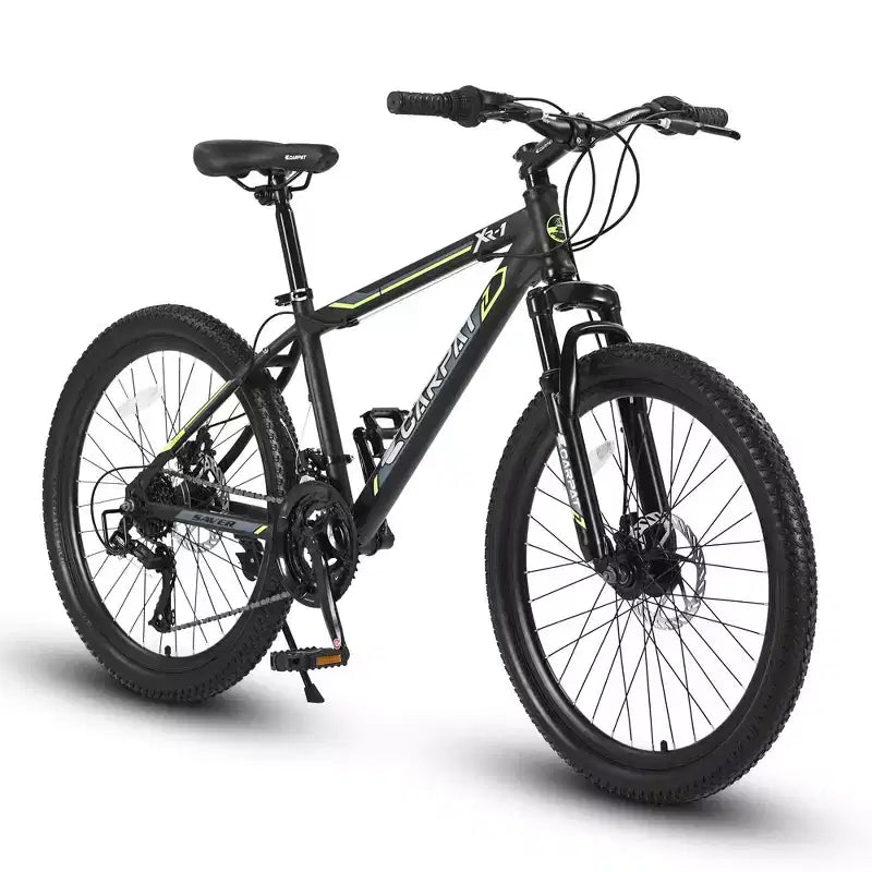 NAYSAYE Bicycle 24 Inch Mountain Bike 21 Speeds Steel Frame for Boys and Girls for Off Road Trails, Black and Green, 56.3*7.88*28.35