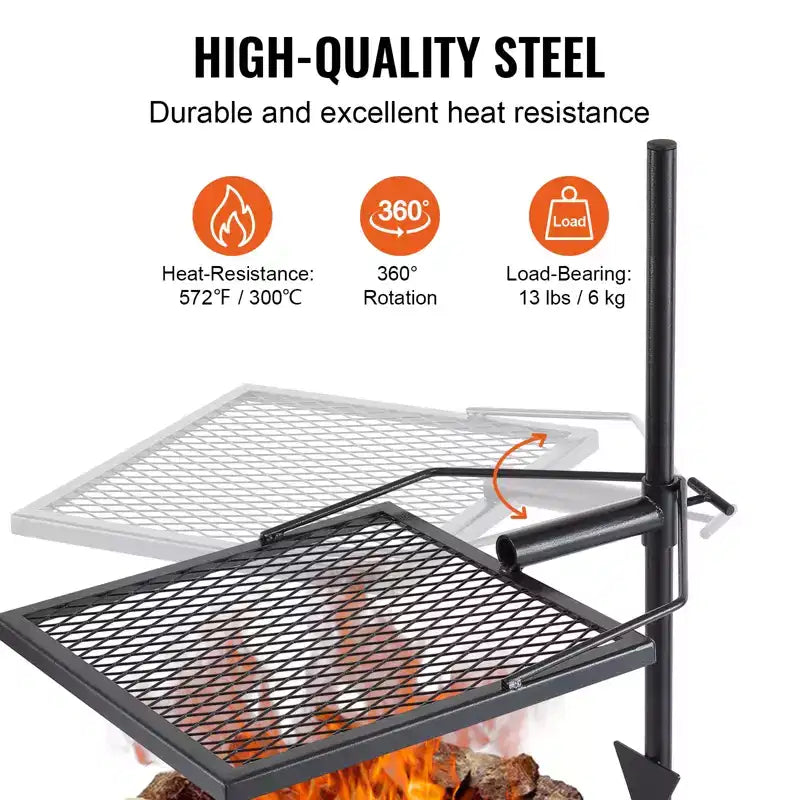 VEVOR Swivel Campfire Grill, Fire Pit Grill Grate over Fire Pits, Heavy Duty Steel Grill Grates, 360 Adjustable Open Fire Cooking Equipment, Black