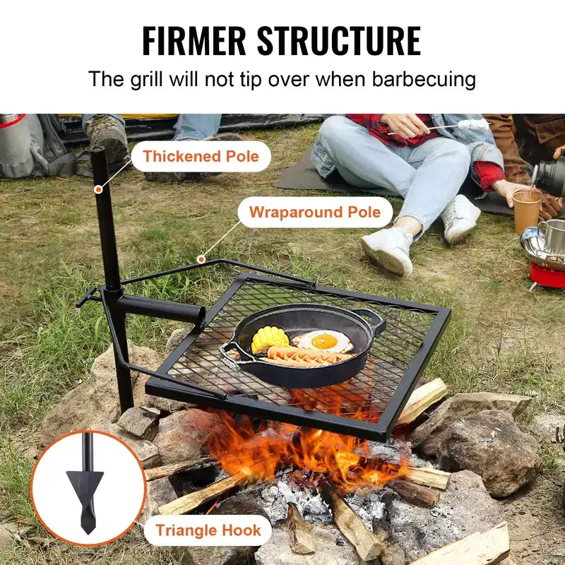 VEVOR Swivel Campfire Grill, Fire Pit Grill Grate over Fire Pits, Heavy Duty Steel Grill Grates, 360 Adjustable Open Fire Cooking Equipment, Black