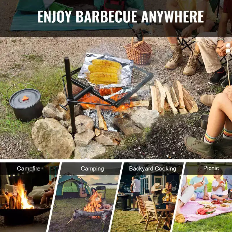 VEVOR Swivel Campfire Grill, Fire Pit Grill Grate over Fire Pits, Heavy Duty Steel Grill Grates, 360 Adjustable Open Fire Cooking Equipment, Black