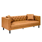 81 Mid-Century Modern Leather Sofa, Button-Tufted 3 Seater Sofa, with Deep Seats and 2 Pillows, for Living Room