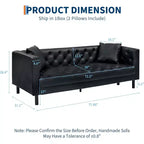 Canapé Chesterfield 3 places en cuir PU de 78", fait main, capitonné avec boutonnage, assise profonde et 2 oreillers, accoudoirs roulés, pour salon, appartement
