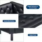 Canapé Chesterfield 3 places en cuir PU de 78", fait main, capitonné avec boutonnage, assise profonde et 2 oreillers, accoudoirs roulés, pour salon, appartement