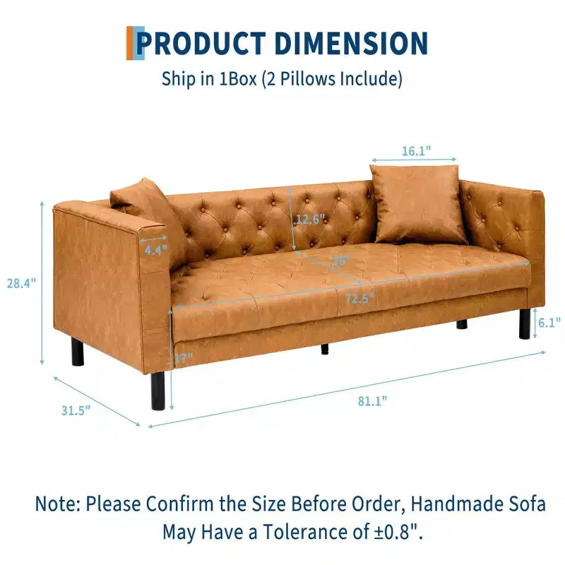 81 Canapé Chesterfield en cuir - Canapé 3 places capitonné pour salon (Cognac Tan)