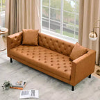 81 Canapé Chesterfield en cuir - Canapé 3 places capitonné pour salon (Cognac Tan)
