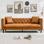 81 Canapé Chesterfield en cuir - Canapé 3 places capitonné pour salon (Cognac Tan)