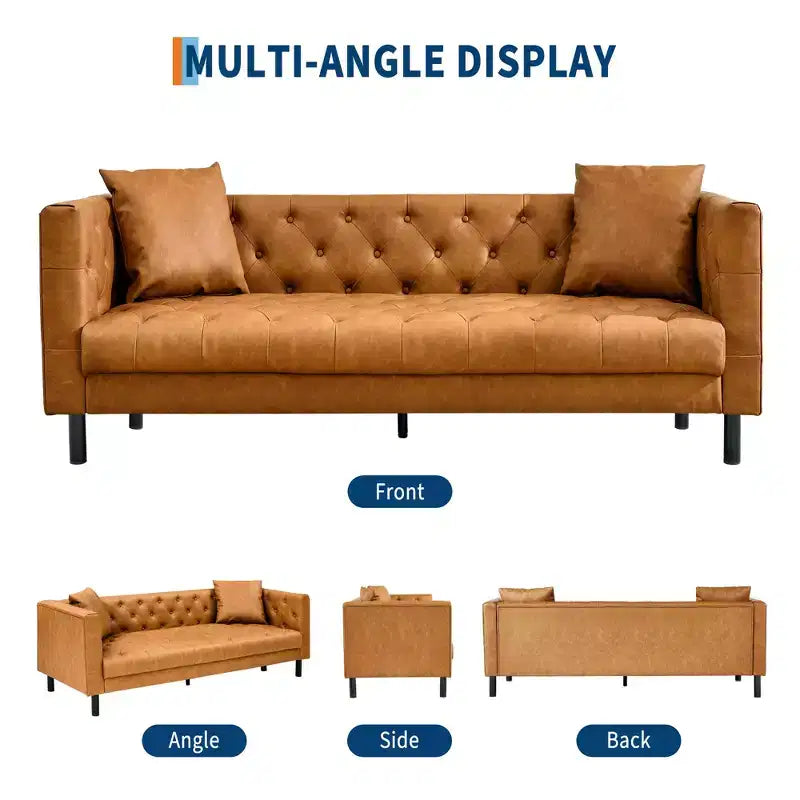 81 Canapé Chesterfield en cuir - Canapé 3 places capitonné pour salon (Cognac Tan)