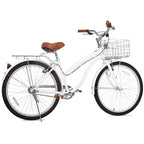hykolity Vélo de plage 26 pouces, vélo de ville, vélo de navette pour femme adulte de 152 à 183 cm, panier avant, porte-bagages arrière, blanc pâle