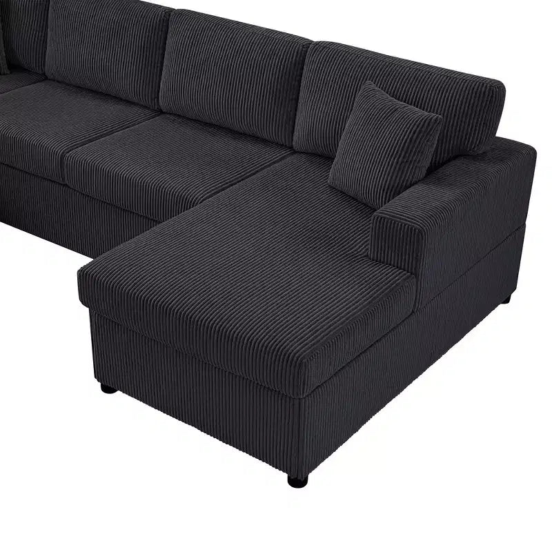 Whisen Corduroy Oversized Sectional Sofa with a Chaise Lounge and Three Soft Throw Pillows