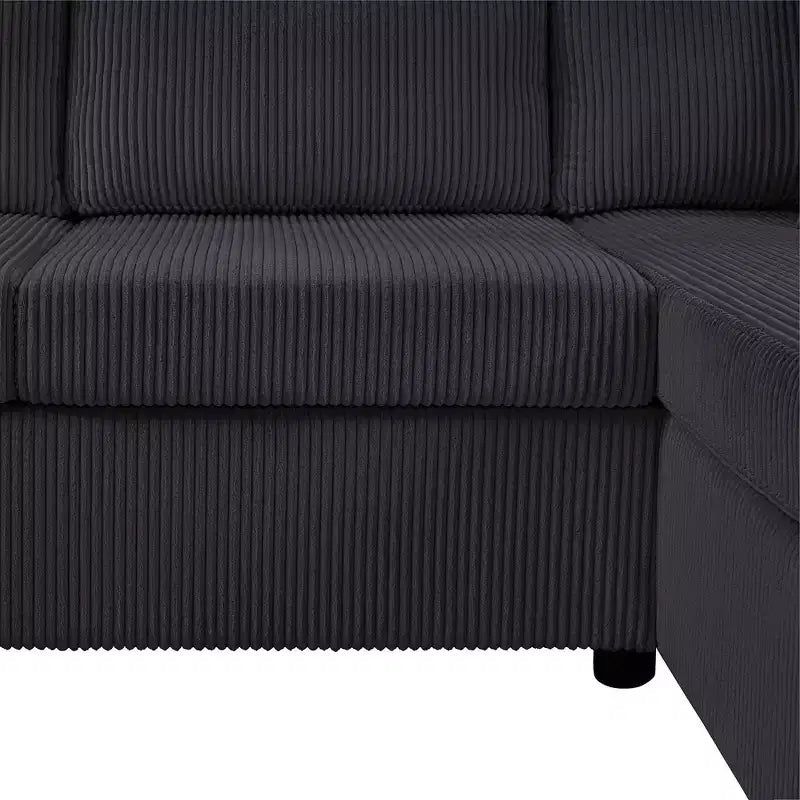 Whisen Corduroy Oversized Sectional Sofa with a Chaise Lounge and Three Soft Throw Pillows