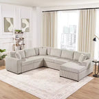 Whisen Corduroy Oversized Sectional Sofa with a Chaise Lounge and Three Soft Throw Pillows