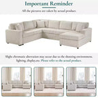 Whisen Corduroy Oversized Sectional Sofa with a Chaise Lounge and Three Soft Throw Pillows