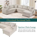Whisen Corduroy Oversized Sectional Sofa with a Chaise Lounge and Three Soft Throw Pillows