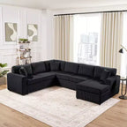 Whisen Corduroy Oversized Sectional Sofa with a Chaise Lounge and Three Soft Throw Pillows