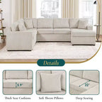Whisen Corduroy Oversized Sectional Sofa with a Chaise Lounge and Three Soft Throw Pillows