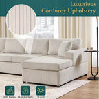 Whisen Corduroy Oversized Sectional Sofa with a Chaise Lounge and Three Soft Throw Pillows