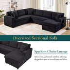 Whisen Corduroy Oversized Sectional Sofa with a Chaise Lounge and Three Soft Throw Pillows