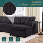 Whisen Corduroy Oversized Sectional Sofa with a Chaise Lounge and Three Soft Throw Pillows