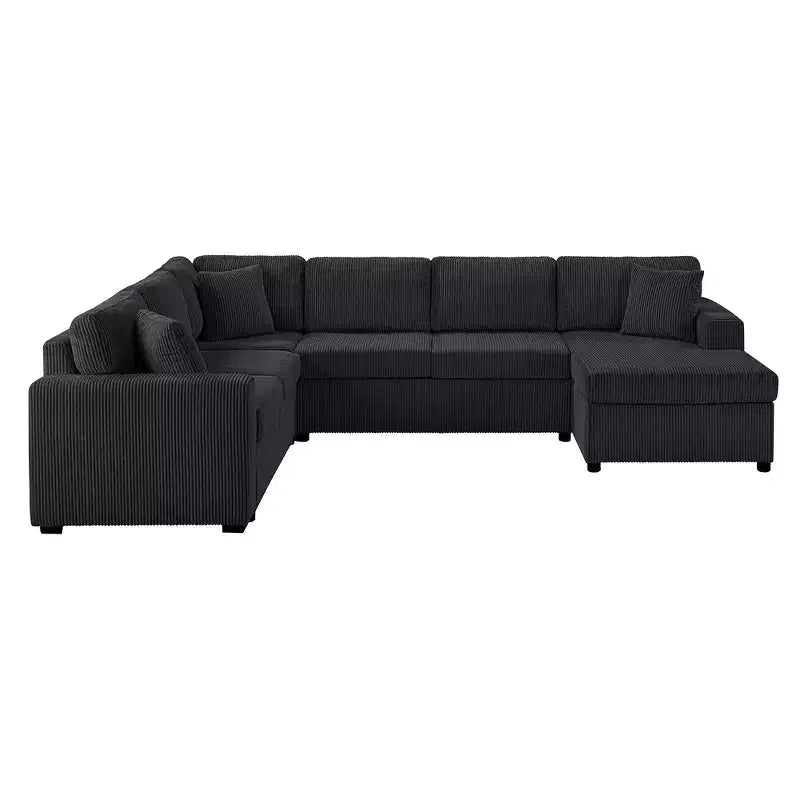 Whisen Corduroy Oversized Sectional Sofa with a Chaise Lounge and Three Soft Throw Pillows
