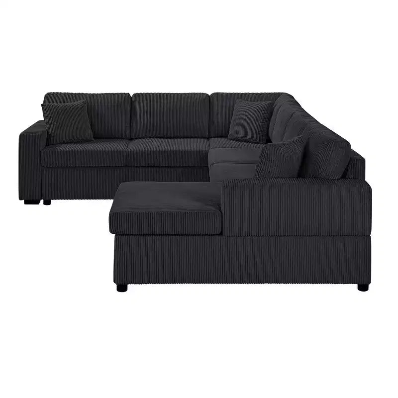 Whisen Corduroy Oversized Sectional Sofa with a Chaise Lounge and Three Soft Throw Pillows