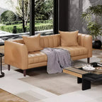 Canapé en similicuir, canapé moderne de 78 po de largeur avec sièges profonds, canapé 3 places avec 2 coussins décoratifs et pieds en bois, assemblage facile