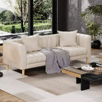 Canapé en similicuir, canapé moderne de 78 po de largeur avec sièges profonds, canapé 3 places avec 2 coussins décoratifs et pieds en bois, assemblage facile