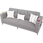Acekool Modern Sofa Bed, 3-Seat Couch with Storage Armrests, Side Pockets & Cup Holder, Upholstered Sleeper for Living Room or Apartment