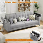 Acekool Modern Sofa Bed, 3-Seat Couch with Storage Armrests, Side Pockets & Cup Holder, Upholstered Sleeper for Living Room or Apartment
