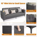 Acekool Modern Sofa Bed, 3-Seat Couch with Storage Armrests, Side Pockets & Cup Holder, Upholstered Sleeper for Living Room or Apartment