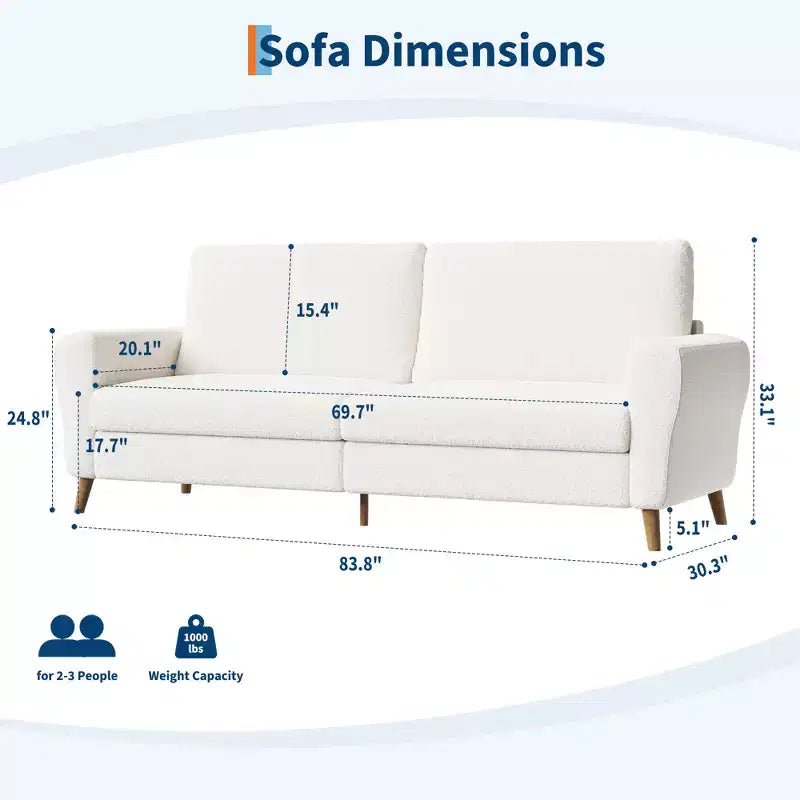 84 Modern Sofa Couch, 3 Seater Upholstered Sofa with Streamlined Armrest, Deep Seat Sleeper Sofa Couch for Living Room Bedroom Apartment