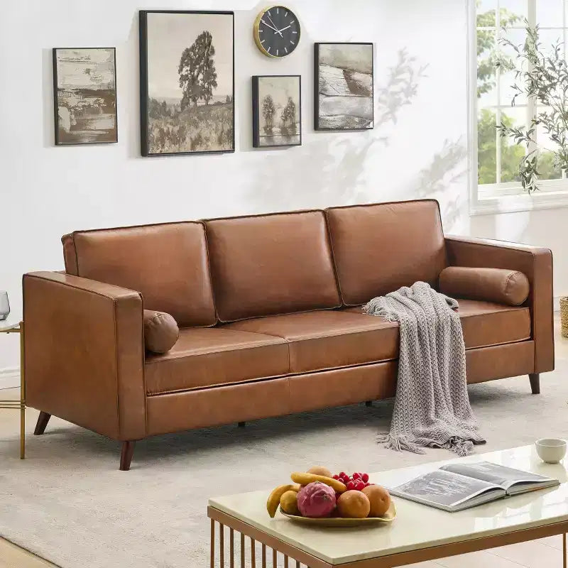 Canapé en cuir 80, canapé moderne du milieu du siècle à assise profonde 3 places pour salon