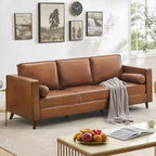 Canapé en cuir 80, canapé moderne du milieu du siècle à assise profonde 3 places pour salon