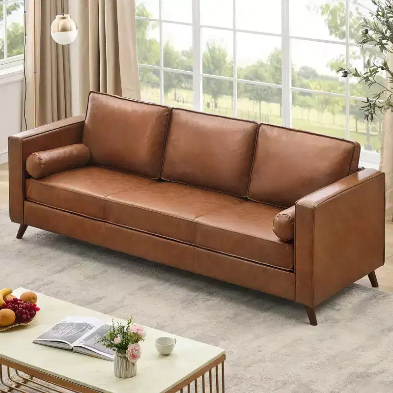 Canapé en cuir 80, canapé moderne du milieu du siècle à assise profonde 3 places pour salon