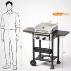 Barbecue ZAFRO 2 feux au propane, 16 000 BTU en acier inoxydable avec tablettes latérales pliables, barbecue extérieur portable pour terrasse, jardin, camping