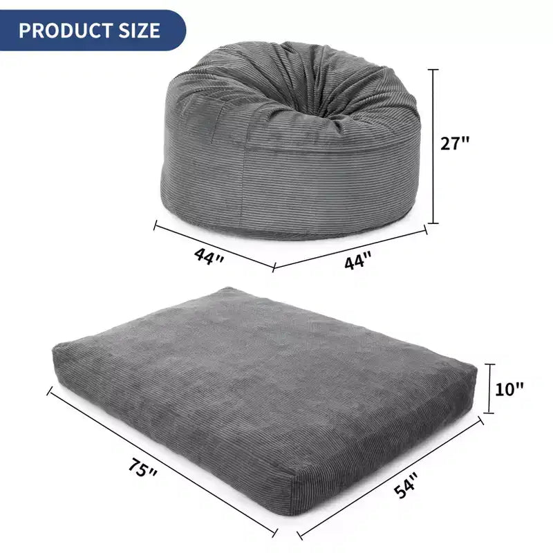 2 In 1 Bean Bag Chairs, Large Bean Bag Chairs, Convertible Floor Cushions for Adults, Giant Bean Bag Bed