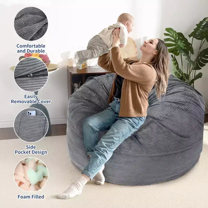2 In 1 Bean Bag Chairs, Large Bean Bag Chairs, Convertible Floor Cushions for Adults, Giant Bean Bag Bed
