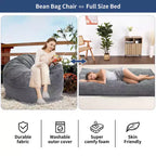 2 In 1 Bean Bag Chairs, Large Bean Bag Chairs, Convertible Floor Cushions for Adults, Giant Bean Bag Bed