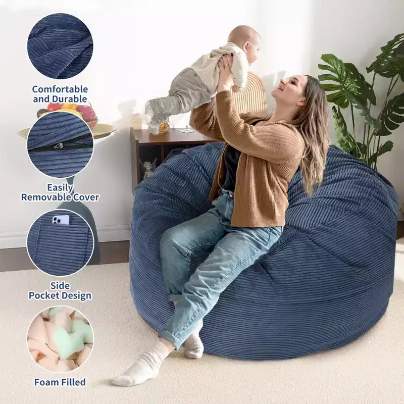 2 In 1 Bean Bag Chairs, Large Bean Bag Chairs, Convertible Floor Cushions for Adults, Giant Bean Bag Bed