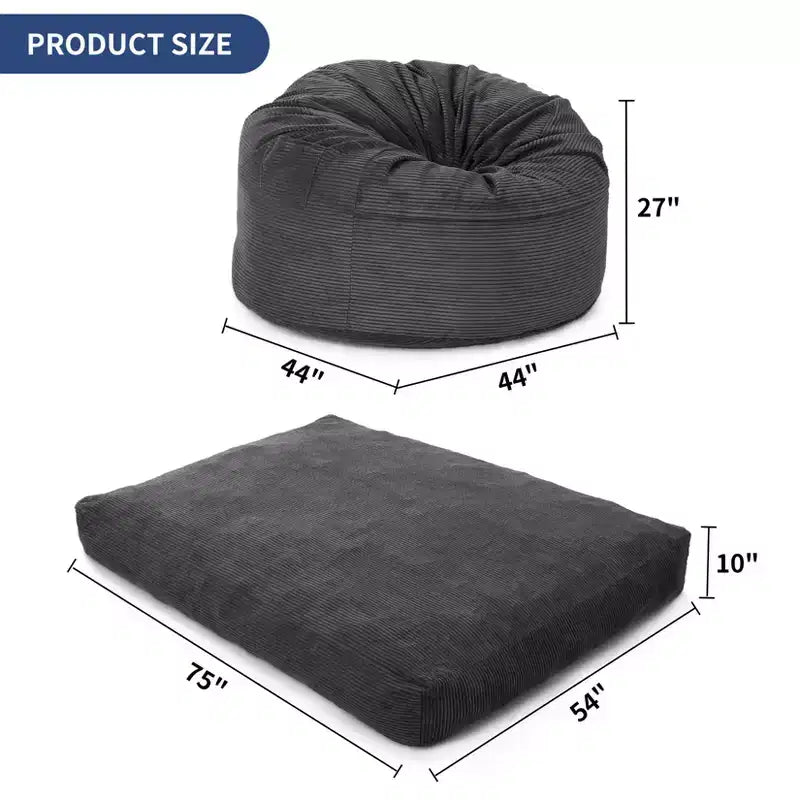 2 In 1 Bean Bag Chairs, Large Bean Bag Chairs, Convertible Floor Cushions for Adults, Giant Bean Bag Bed