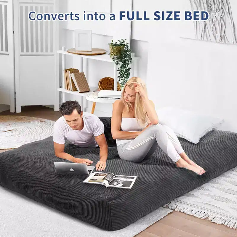 2 In 1 Bean Bag Chairs, Large Bean Bag Chairs, Convertible Floor Cushions for Adults, Giant Bean Bag Bed
