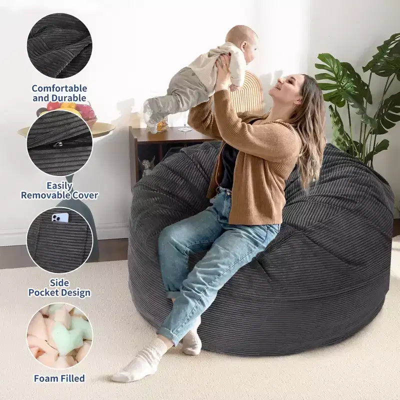 2 In 1 Bean Bag Chairs, Large Bean Bag Chairs, Convertible Floor Cushions for Adults, Giant Bean Bag Bed